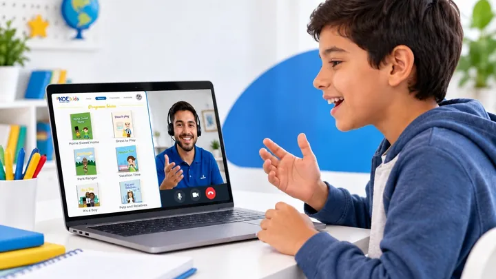 Niño combinando sesiones en vivo y práctica en la plataforma